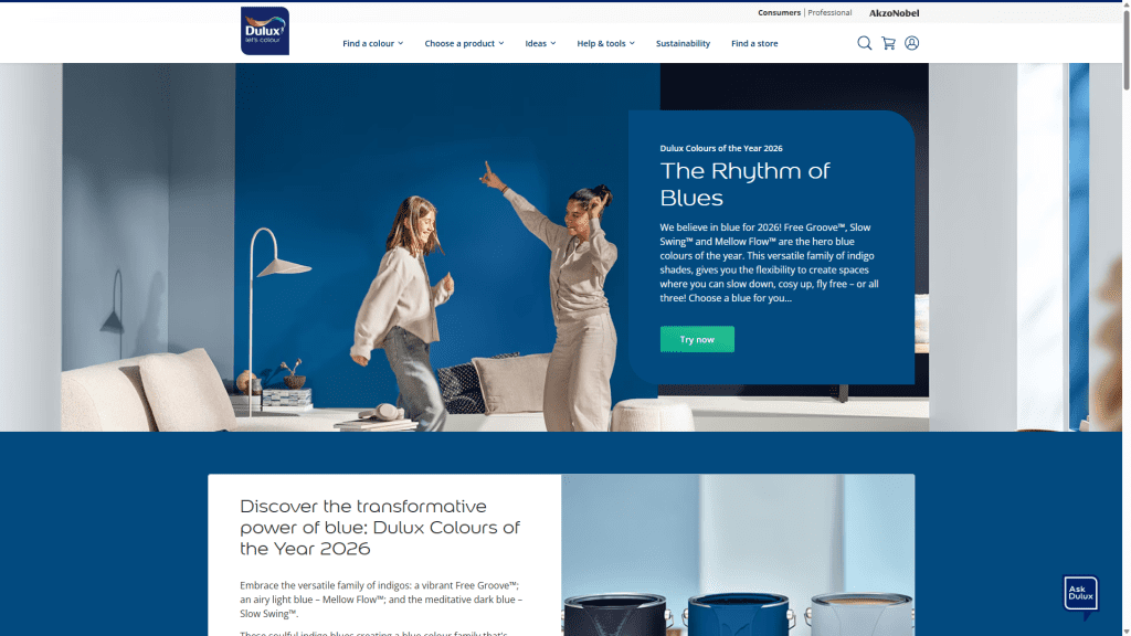 Dulux 2026 — A Family of Indigo Blues (Free Groove™, Mellow Flow™, Slow Swing™)